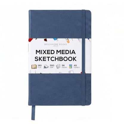 Beechmore Books A5 5.8x8.3 Mixed Media Sketchbook 300 GSM/140LBS - color: Symphony Blue, size: A5 - 5" x 8" Medium