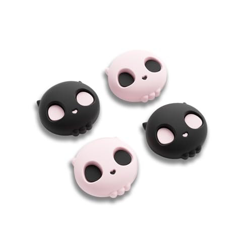 GeekShare Skull Joystick Caps Compatible with Nintendo Switch 2, Anti-Slip Silicone Thumb Grip Caps for Switch 2025, Black & Pink, 4PCS - color: Skull-Pink