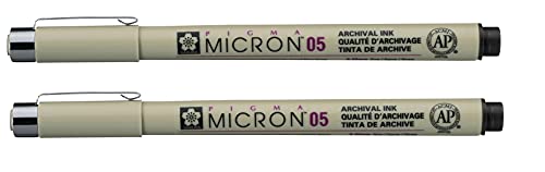 SAKURA PIGMA MICRON 05 FINELINER PEN, 0.45MM LINE WIDTH, PACK OF 2 (Sepia) - color: Sepia