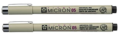 SAKURA PIGMA MICRON 05 FINELINER PEN, 0.45MM LINE WIDTH, PACK OF 2 (Sepia) - color: Sepia
