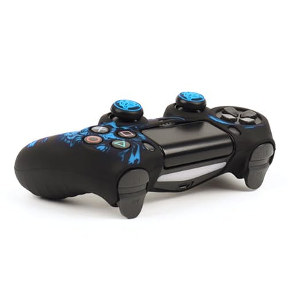 RALAN Tiger HeadDesign Controller Skin Cover with 2 Thumb Grips Compatible with PS4/Playstation 4 Slim/Pro Controller - color: Tiger Head Blue