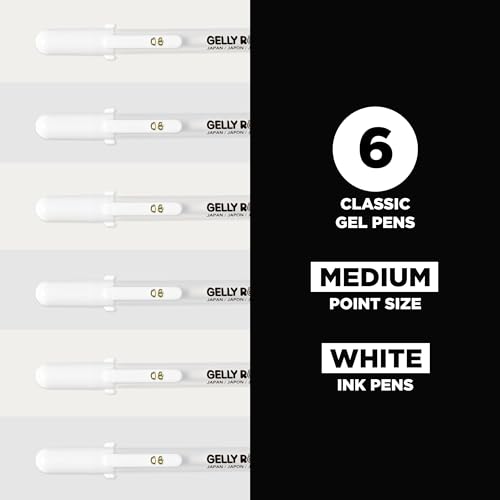 SAKURA 57488 Gelly Roll Classic 08, White Medium Gel Pens, 6 Piece Set - size: 1 Count (Pack of 6), style: Medium Tip