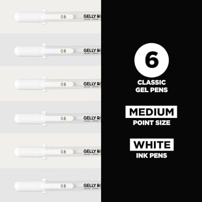 SAKURA 57488 Gelly Roll Classic 08, White Medium Gel Pens, 6 Piece Set - size: 1 Count (Pack of 6), style: Medium Tip