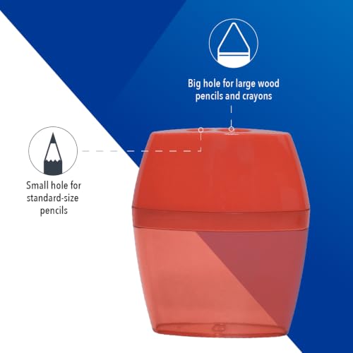 Westcott 55877 2-Hole Manual Pencil Sharpeners for School, Red, 12 Pack