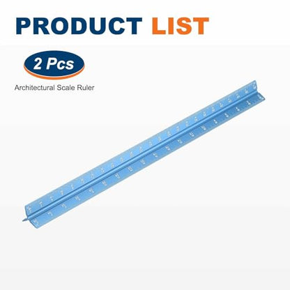 HARFINGTON 2 Pcs Architectural Scale Ruler, 12 Inch Standard Aluminum Alloy Architect Triangular Large Scale Laser-Etched Blueprint Drafting Ruler for Architects Engineers, Blue - color: Blue, size: 12 Inch
