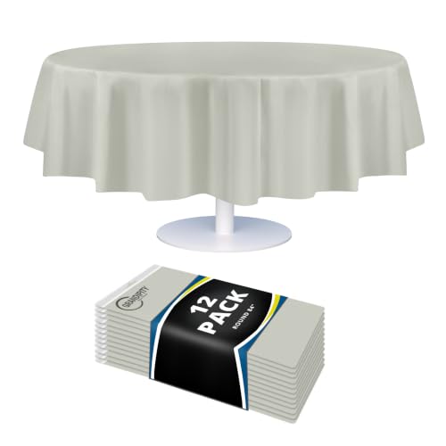 Grandipity Plastic Table Cloth Disposable 12 Pack 84" Round Light Grey - color: Grey, size: 84in. Round
