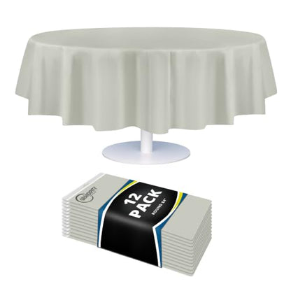 Grandipity Plastic Table Cloth Disposable 12 Pack 84" Round Light Grey - color: Grey, size: 84in. Round