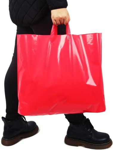 19x15 Large Plastic Shopping Bags with Handles for Small Business - color: Pink