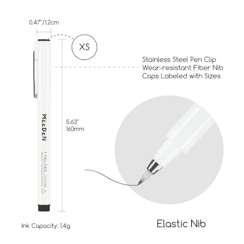 MEEDEN Micro Fineliner Drawing Pens: 0.4-1.2mm XS Nib, 6 Pack, Black Ink - style: XS Elastic Nib