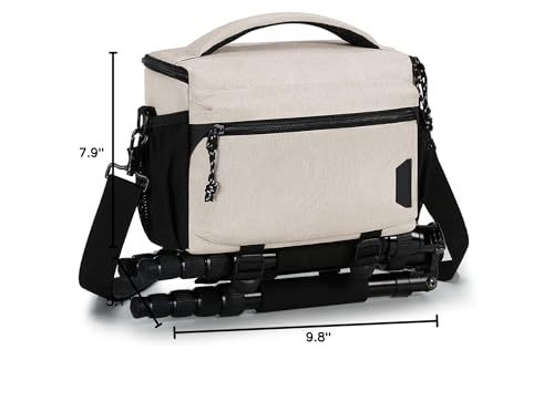 BAGSMART Camera Sling Bag with Tripod Holder & Rain Cover, Ivory White - color: 03-Ivory White