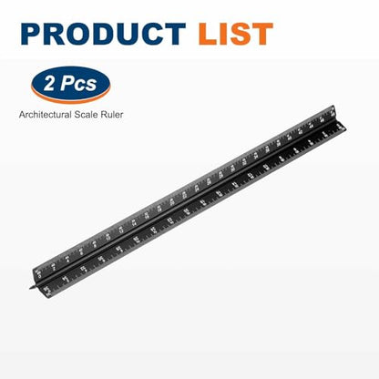 HARFINGTON 2 Pcs Architectural Scale Ruler, 12 Inch Standard Aluminum Alloy Architect Triangular Large Scale Laser-Etched Blueprint Drafting Ruler for Architects Engineers, Black - color: Black, size: 12 Inch