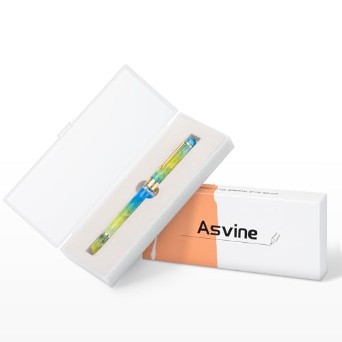 Asvine P20 Piston Fountain Pen Gradual Yellow Resin, Iridium Medium Nib Gold Trim Smooth Writer Collection with Case Set - color: Gradual Yellow, style: Medium Point