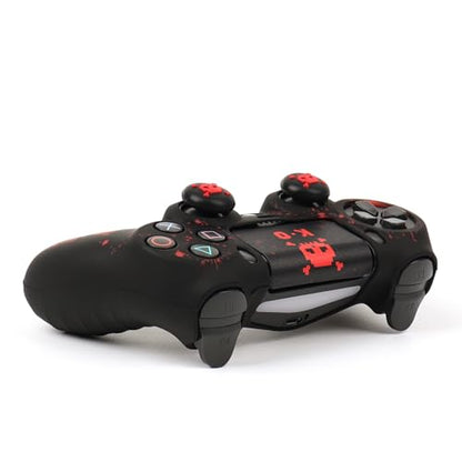RALAN Pixelated Skull Design Controller Skin Cover with 2 Thumb Grips Compatible with PS4/Playstation 4 Slim/Pro Controller - color: Pixelated Skull Black Red