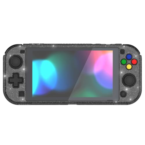 PlayVital Clear Glitter Silver Protective Case for Nintendo Switch Lite, Glossy Ergonomic Hard Grip Cover - Shock-Absorbent Anti-Scratch Shell Case with Screen Protector & Thumb Grips & Button Caps - color: Clear Glitter Silver