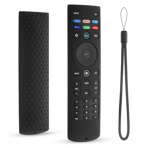 Silicone Remote Control Cover for Vizio XRT140, Protective Case for Vizio Smart TV Remote with Lanyard, Anti-Slip (Black) - color: Black