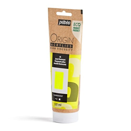 PEBEO Origin Acrylics 120ml Acrylic Paint, Fluorescent Yellow - color: Fluorescent Yellow