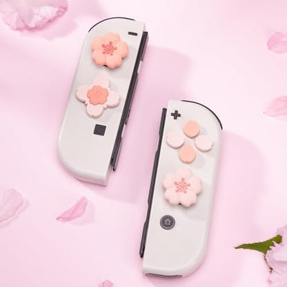 GeekShare Silicone Cross D-Pad Button Caps Set Cute Joystick Cover Compatible with Nintendo Switch 1/2/OLED, ABXY Key Buttons Sticker Joy Con - Sakura - size: Switch 1 / OLED