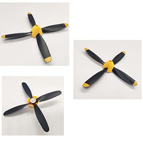 3 Sets Rc Plane 4-Blade Propeller with Propeller Savers and one Adapters for VOLANTEXRC 761-11 761-12 761-13 P40 BF109 P51 F4U T28 Airplane - size: 4blade