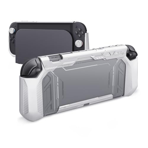 PlayVital Meteor Grip Case for Nintendo Switch 2 with Thumbstick Caps & Ergonomic Grips – Dockable Shockproof Anti-Slip Cover with Clear Back Design for Switch 2 Protective Shell – White - color: White