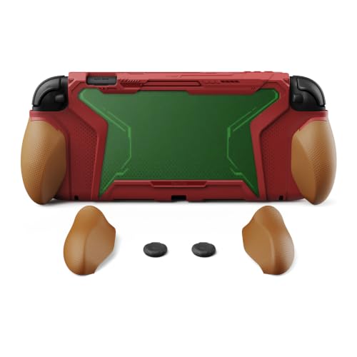PlayVital for Switch 2 Beyond-Grip Dockable Case, Interchangeable FPS/Omni Ergonomic Grips + Military-Grade Drop Protective Cover + 2 Joystick Caps for Nintendo Switch 2 (Red & Orange) - color: Red & Orange