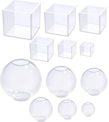 12Pcs Transparent Epoxy Resin Molds Silicone Set, Clear Silicone Molds for Epoxy Resin Include Seamless Sphere Resin Molds,Deep Cube,Molds for Resin Casting