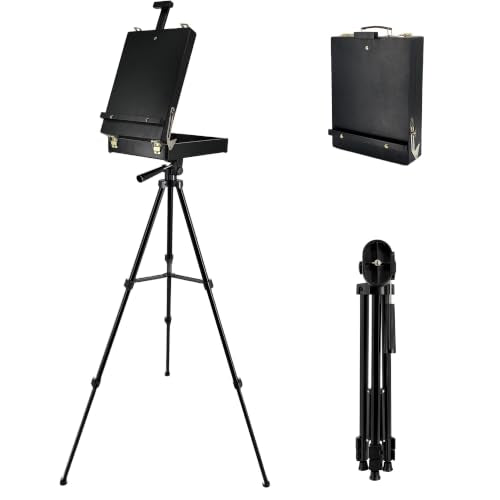 Black French Style Easel Sketch Box with Aluminum Tripod - color: Black