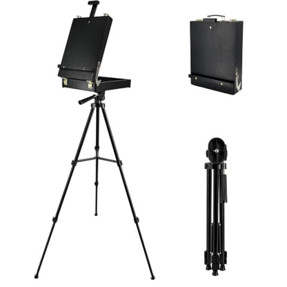 Black French Style Easel Sketch Box with Aluminum Tripod - color: Black