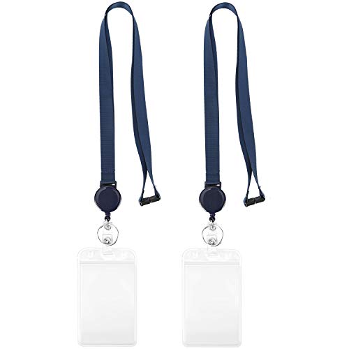 2Pack Retractable Badge Reel with Lanyards and Vertical ID Badge Holders - color: Navy Blue - 2 Pack