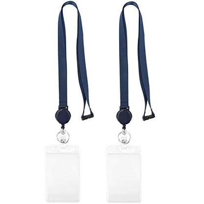 2Pack Retractable Badge Reel with Lanyards and Vertical ID Badge Holders - color: Navy Blue - 2 Pack