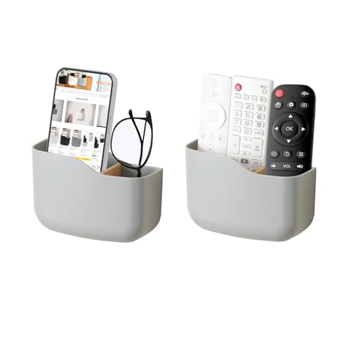 SUNFICON Wall Mount Remote Holder TV FAN Remote Control Holder Bedside Caddy Wall Organizer Phone Holder for Office Adhesive Media Player Controller Holder Box Tray Home Desk Nightstand 2 PACK GRAY - color: 2PACK GRAY