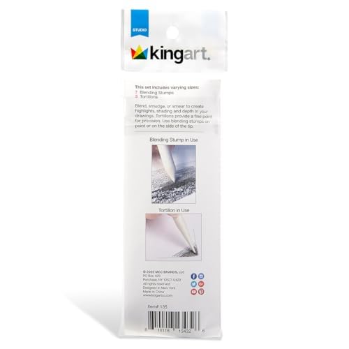 KINGART 10-Piece Blending Stumps & Tortillions Paper Art Blenders for Sketching & Drawing, Blending & Shading Pencils, Student Artist Charcoal Sketch Drawing Tools