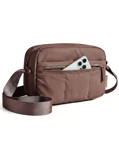 BAGSMART 2 in 1 Small Puffy Camera Sling Bag, Coffee Brown - color: Coffee Brown