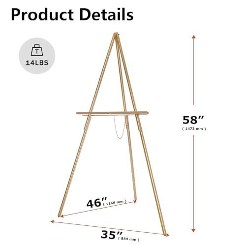DJAR 63" Wooden Easel Stand for Sign, Adjustable Height, Gold - color: Gold, size: 1pc