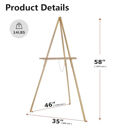 DJAR 63" Wooden Easel Stand for Sign, Adjustable Height, Gold - color: Gold, size: 1pc