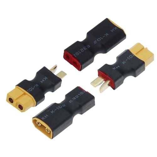 2 Pair XT60 Plug Male to Deans T Plug Female Connector & XT60 Plug Female to Deans T Plug Male Connector Conversion Adapter, XT60 to T Plug Adapter & T Plug to XT60 Converter(Black)