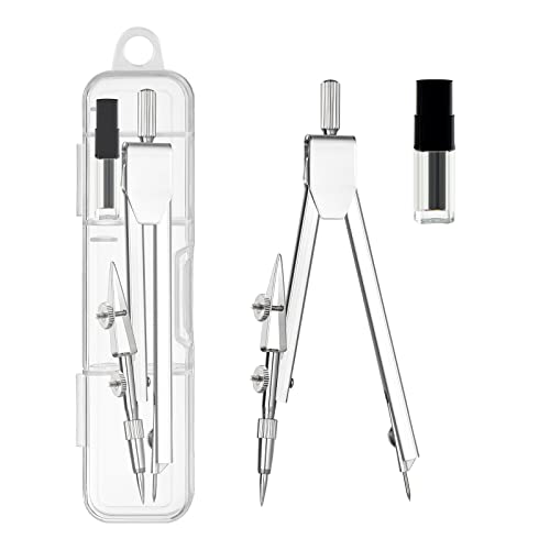2 Pack Student Metal Compass Set for Geometry with Extra Lead Refills, Math Compass, Compass Drawing Tool, Drafting Compass for Students, Compass for Office School Supplies and Woodworking (2)