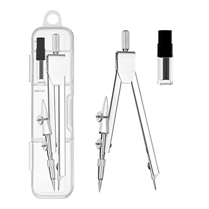 2 Pack Student Metal Compass Set for Geometry with Extra Lead Refills, Math Compass, Compass Drawing Tool, Drafting Compass for Students, Compass for Office School Supplies and Woodworking (2)