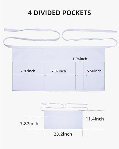 Argstar 2 Pack Server Apron with 4 Pockets, Waitress Waiter Waist WaterDrop Resistant Short Aprons - color: White