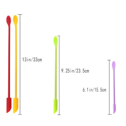 4PCS Mini Silicone Spatulas Multi Functional Small Kitchen Scrapers Cream Foundation Lotion Mixing Sticks Skincare Sample Scoops Reusable for Narrow Jars Jam Jar Scoops Colorful