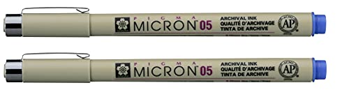 SAKURA PIGMA MICRON 05 FINELINER PEN, 0.45MM LINE WIDTH, PACK OF 2 (Blue) - color: Blue