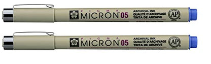 SAKURA PIGMA MICRON 05 FINELINER PEN, 0.45MM LINE WIDTH, PACK OF 2 (Blue) - color: Blue