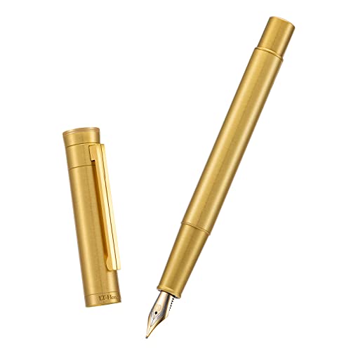 Hongdian Solid Brass Fountain Pen Medium Nib Classic Design Smooth Writing Copper Pen with Ink Refill Converter and Pen Box Set - color: Brass, style: Medium Point
