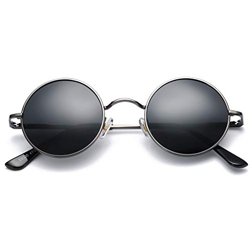 Pro Acme Small Round Polarized Sunglasses for Women Men Retro Metal Shades - color: C5 - Gunmetal Frame/Black Lens