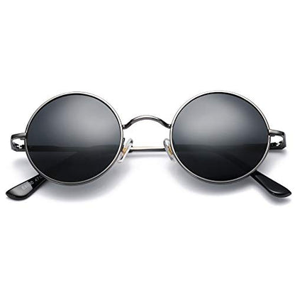 Pro Acme Small Round Polarized Sunglasses for Women Men Retro Metal Shades - color: C5 - Gunmetal Frame/Black Lens