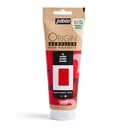 PEBEO Origin Acrylics 120ml Matte Acrylic Paint, Vermilion - color: Vermilion