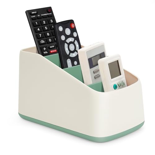 TV Remote Control Holder Organizer Box with 4 Compartments Remote Caddy Tray Table Desk Desktop Storage Organizer for Media Player，Makeup Brush,Pencil,Glassees，Office Supplies（Green） - color: Green