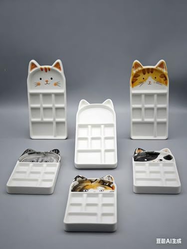 Funny Ceramic Cat Watercolor Paint Palette Case Mixing Tray,(9 Wells) - size: 9 wells