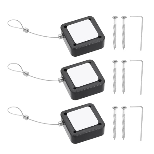 PATIKIL 3.3ft (1M) Retractable Remote Control Cable Tether 2N, 3PCS Remote Control Security Lanyard Lock Adjustable Locking Leash with Rope Locks for TV Phone Tablets Showroom, Black - color: Black, size: 3.3ft