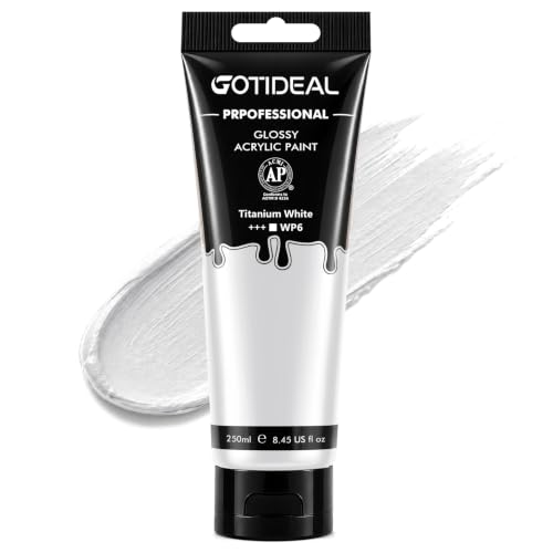 GOTIDEAL White Acrylic Paint, Titanium White Paint (250ml / 8.45oz) Tubes - color: Titanium White