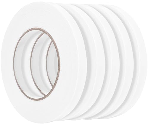 Double Sided Foam Tape 0.39In x 16.5FT 5 Pack, Mounting Tape Heavy Duty, Strong Adhesive Weatherproof Seal Strips for DIY Craft Picture Poster, Car & Gap Filling Mountings, Home Office Decor (White) - color: White, size: 0.39 In x 16.5 FT -5P